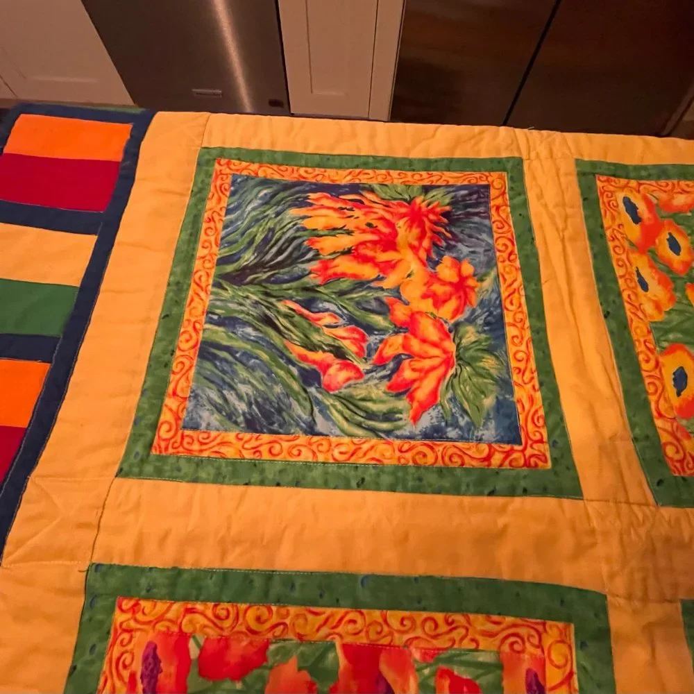 Folk Art Handmade Geometric Design Quilt